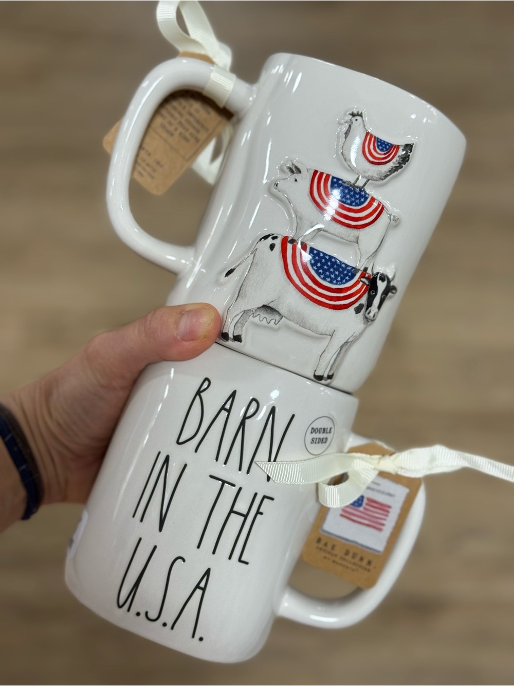 Rae Dunn "Barn in the U.S.A." Mug with Patriotic Animal 2 mugs double side